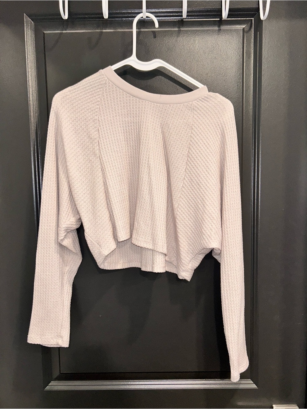 Paper Crane Cropped Waffle Knit Long-Sleeve Top - Light Taupe
